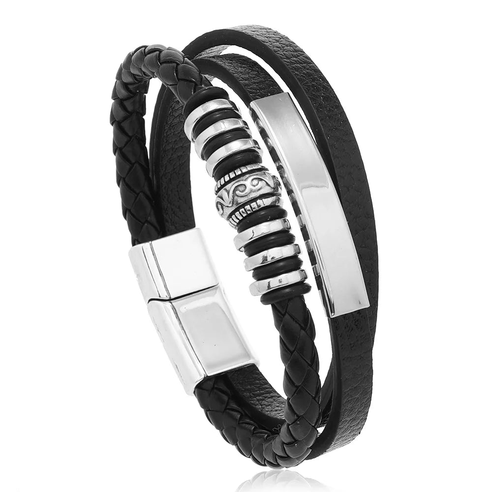 Trendy Leather Bracelets Men Stainless Steel Multilayer Braided Rope Bracelets For Male Bracelets Jewelry Pulsera Hombre