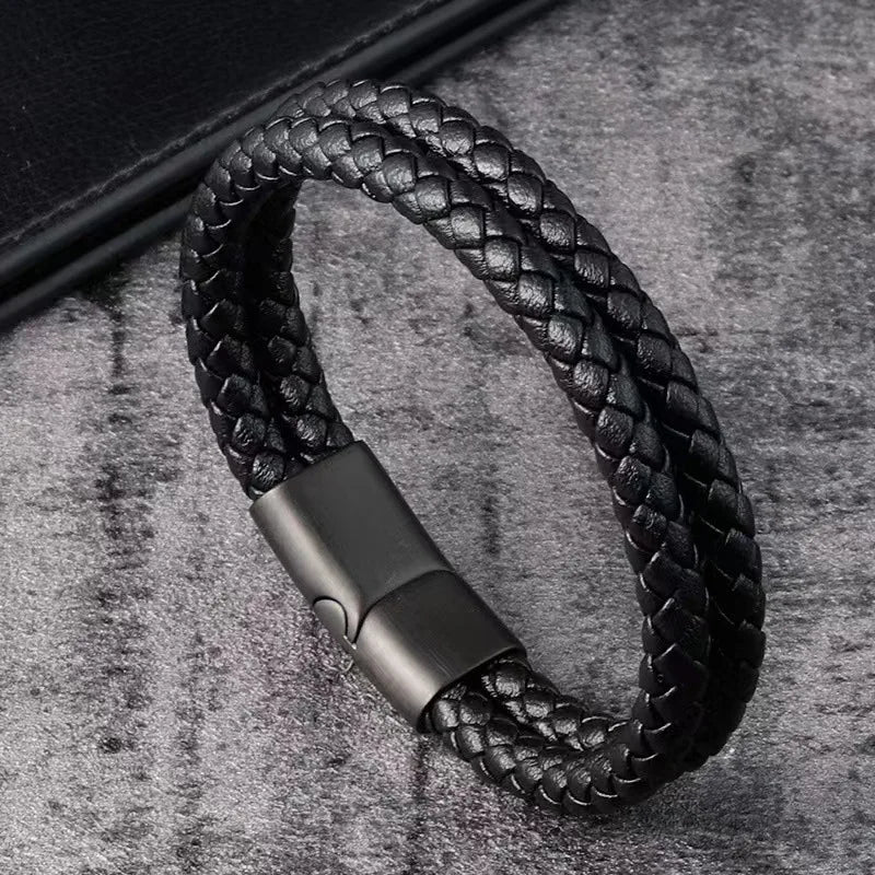 Trendy Leather Bracelets Men Stainless Steel Braided Rope Bracelets For Male Bracelets Jewelry