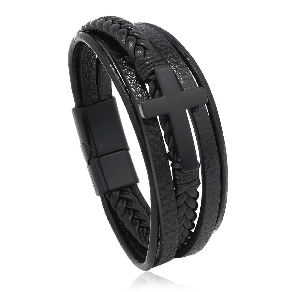 Trendy Leather Bracelets Men Steel Multilayer Braided Rope Bracelets For Male Bracelets Jewelry Pulsera Hombre