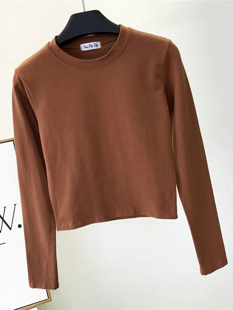 Sexy Black Women's Clothing O-Neck Long Sleeve Navel Autumn Base Women's Clothing Fashion Casual Ropa Mujer