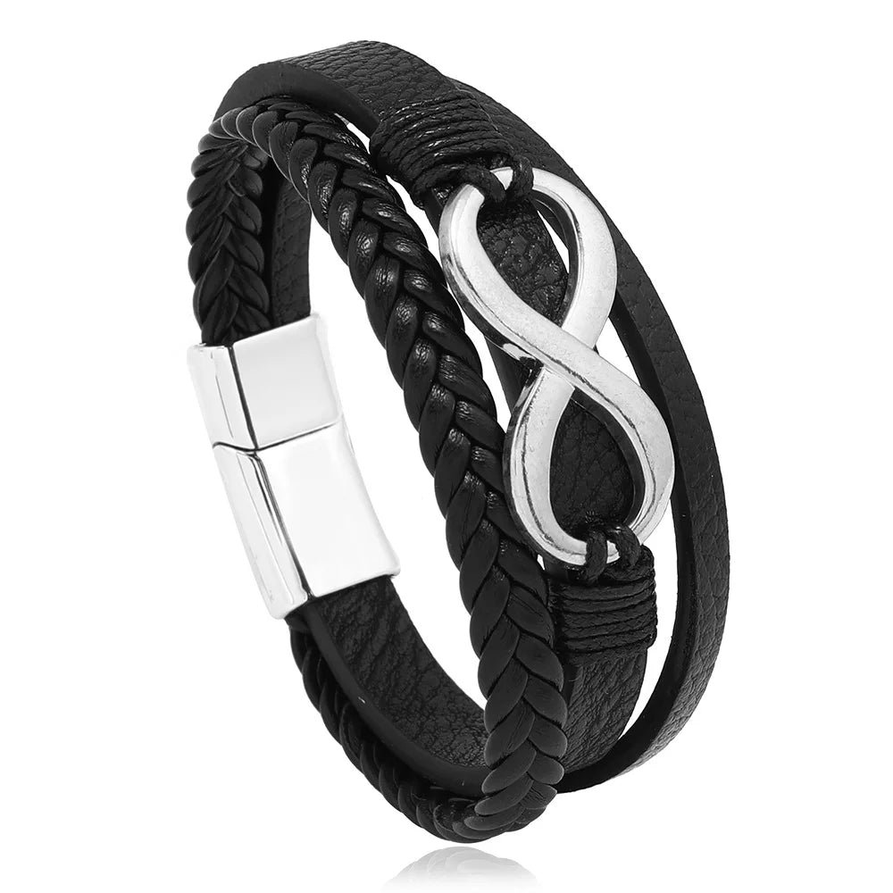 Trendy Leather Bracelets Men Stainless Steel Multilayer Braided Rope Bracelets For Male Bracelets Jewelry Pulsera Hombre