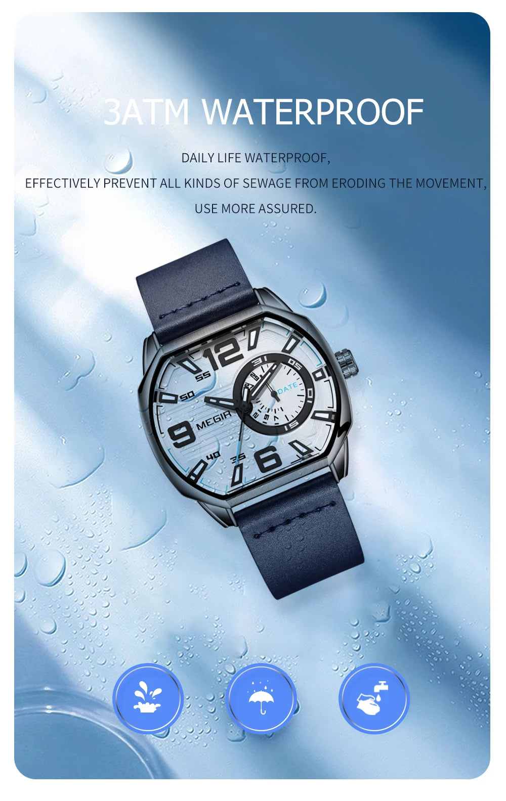 MEGIR Relogios Masculino Fashion Mens Sports Watches Luxury Leather Quartz Wristwatch Man Casual Wrist Watch Clock Montre Homme