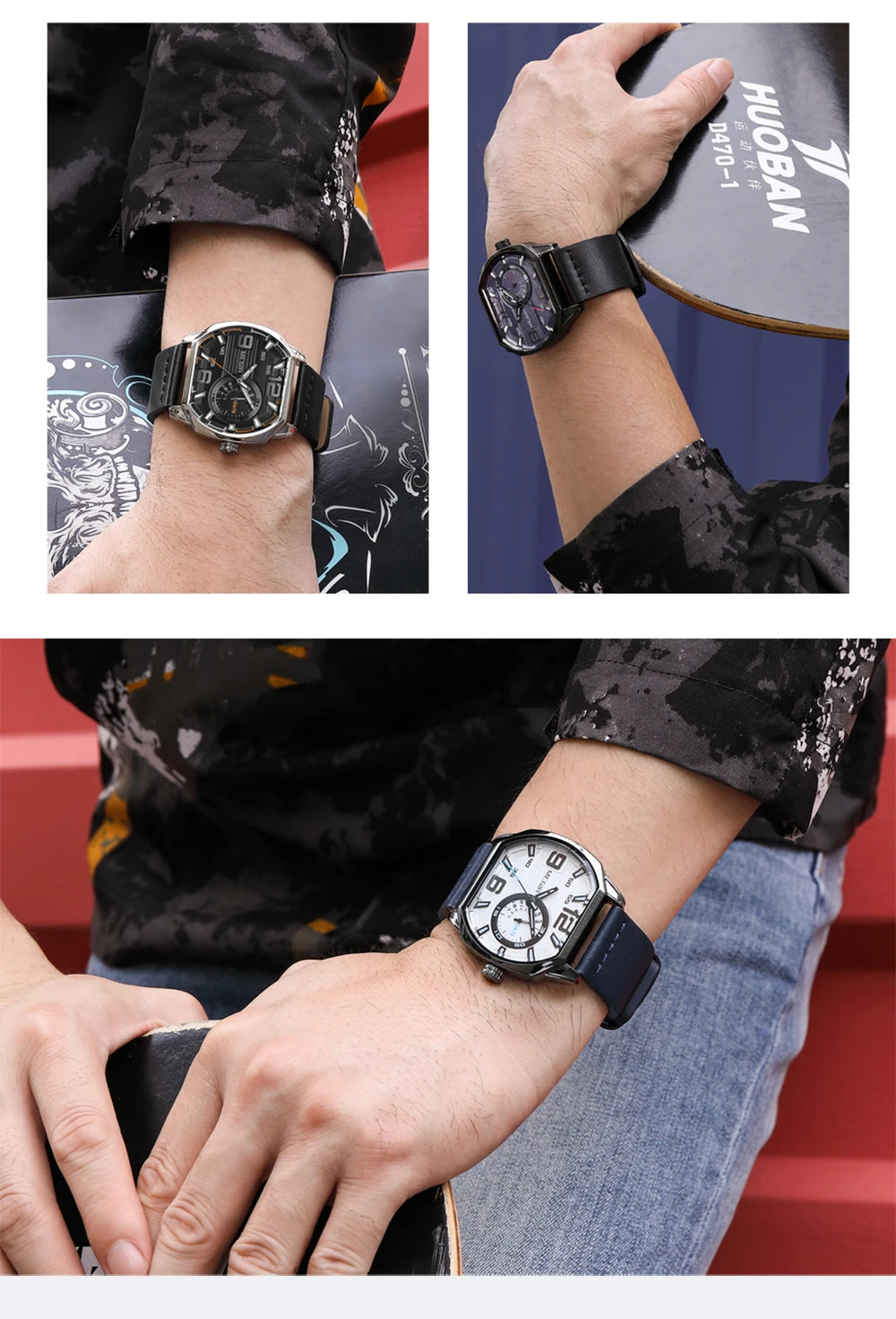 MEGIR Relogios Masculino Fashion Mens Sports Watches Luxury Leather Quartz Wristwatch Man Casual Wrist Watch Clock Montre Homme