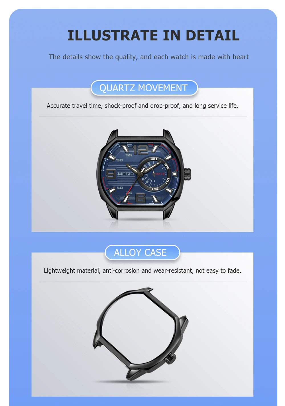 MEGIR Relogios Masculino Fashion Mens Sports Watches Luxury Leather Quartz Wristwatch Man Casual Wrist Watch Clock Montre Homme