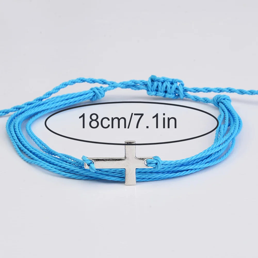 12pcs/set Wax Thread Bohemian Style Hand-woven Bracelets, Cross Rainbow Bracelets, Couple Bracelets
