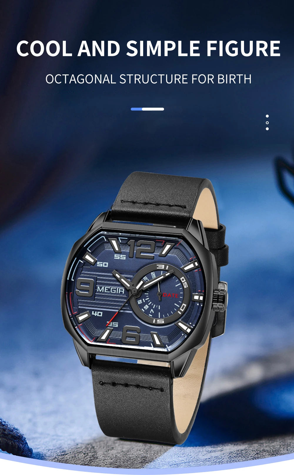 MEGIR Relogios Masculino Fashion Mens Sports Watches Luxury Leather Quartz Wristwatch Man Casual Wrist Watch Clock Montre Homme