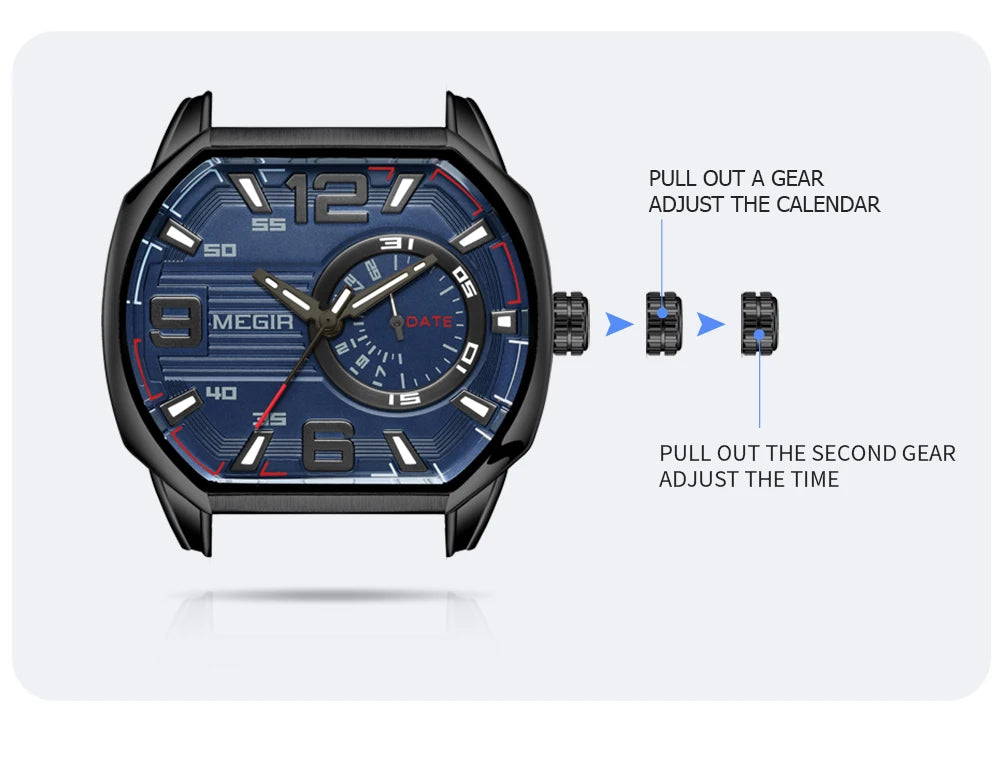 MEGIR Relogios Masculino Fashion Mens Sports Watches Luxury Leather Quartz Wristwatch Man Casual Wrist Watch Clock Montre Homme