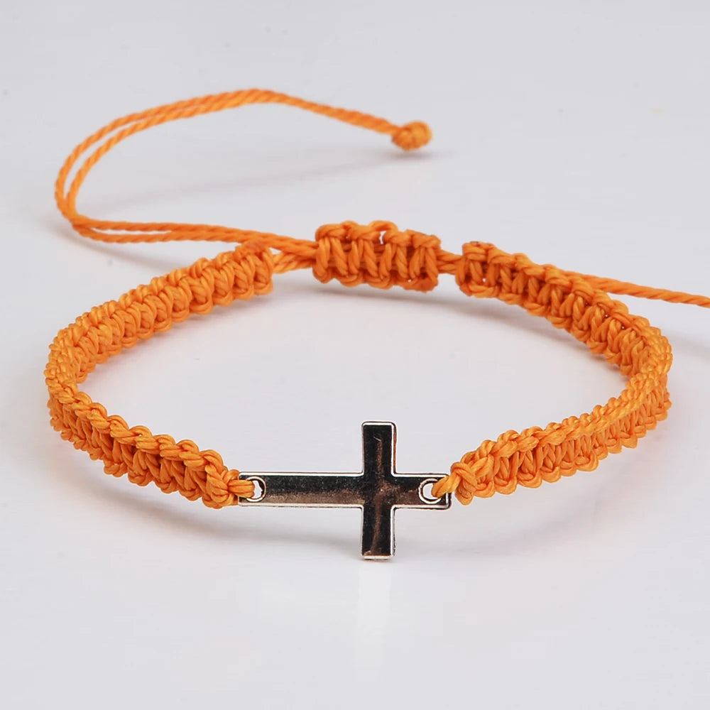 12pcs/set Wax Thread Bohemian Style Hand-woven Bracelets, Cross Rainbow Bracelets, Couple Bracelets