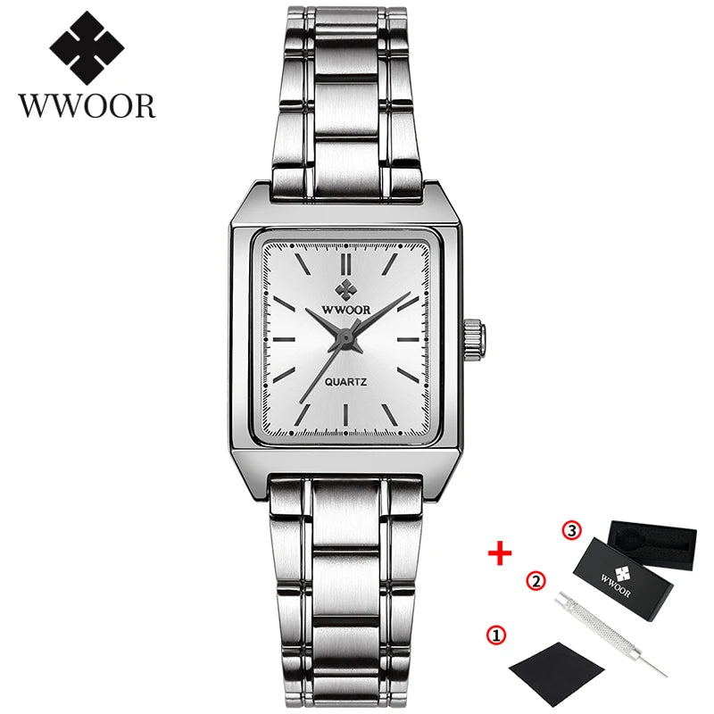 Montre Femme 2024 WWOOR Luxury Brand Womens Watches Fashion Rectangle Small Watch Woman Quartz Dress Ladies Bracelet Wrist Watch