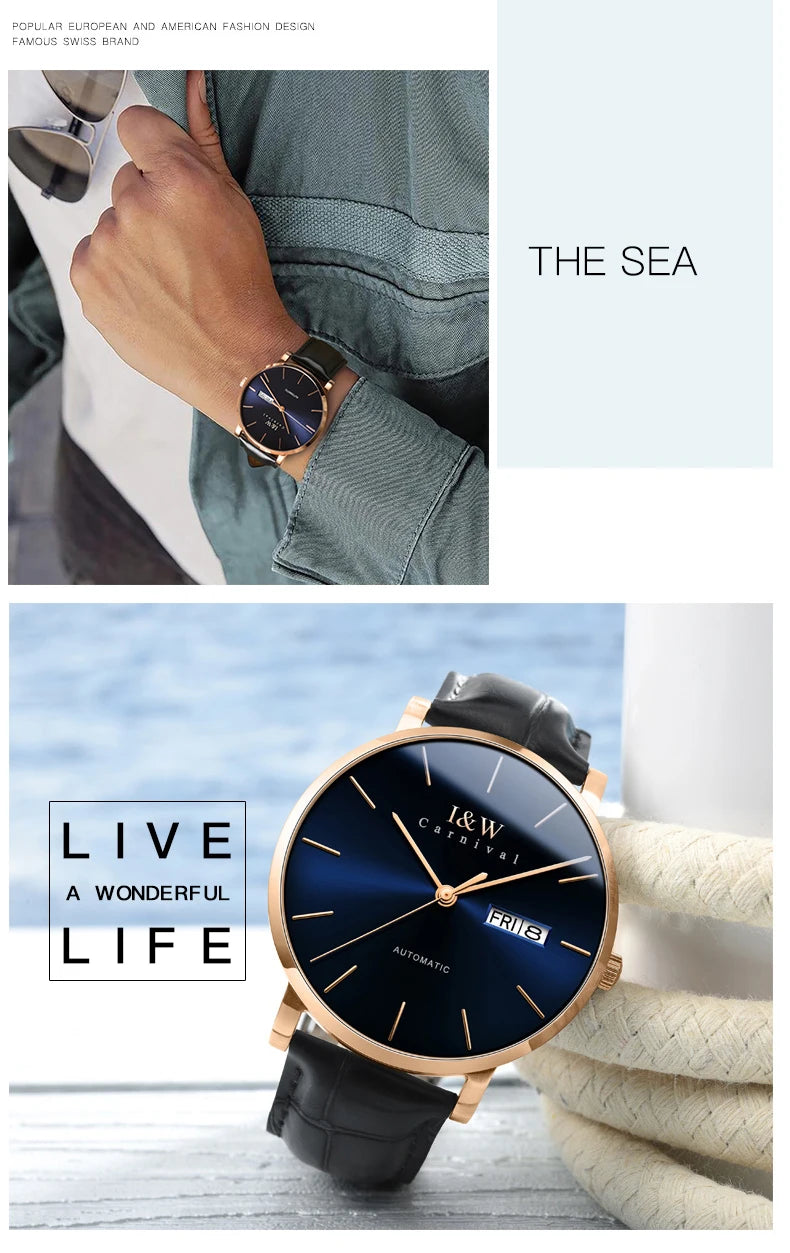 Montre Homme Switzerland I&W Luxury Gold Automatic Watch 24 Jewels NH36 Watch Men Calendar Sapphire Mechanical Watches Mens 2020