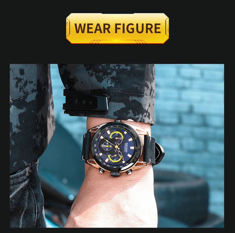 MEGIR Watch for Men Leather Strap Chronograph Quartz Watches Waterproof Luminous Wrist Watch Man Relogios Masculino Reloj Montre