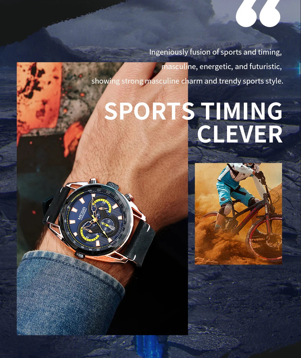MEGIR Watch for Men Leather Strap Chronograph Quartz Watches Waterproof Luminous Wrist Watch Man Relogios Masculino Reloj Montre