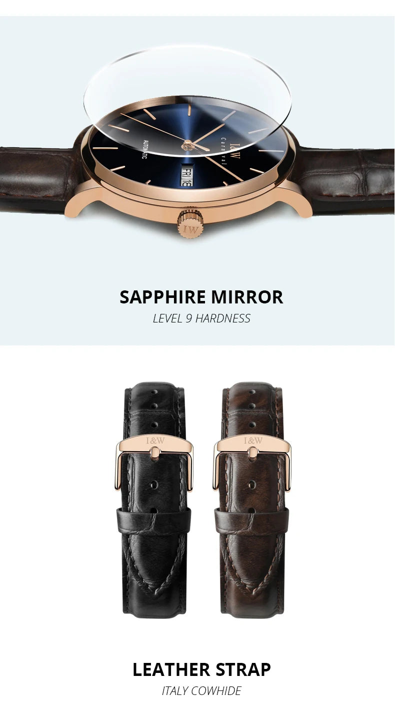 Montre Homme Switzerland I&W Luxury Gold Automatic Watch 24 Jewels NH36 Watch Men Calendar Sapphire Mechanical Watches Mens 2020