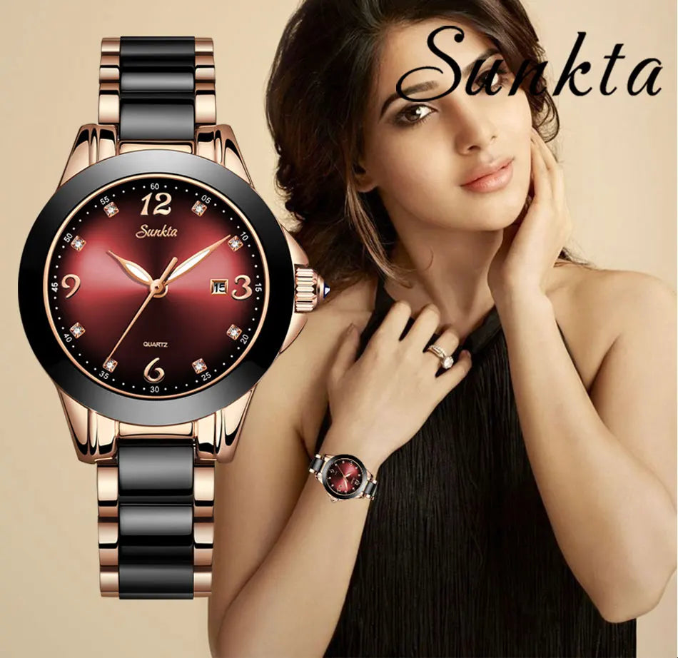 Montre Relogio LIGE Brand SUNKTA Fashion Watch Women Luxury Ceramic And Alloy Bracelet Analog Women Wrist watch Relogio Feminino