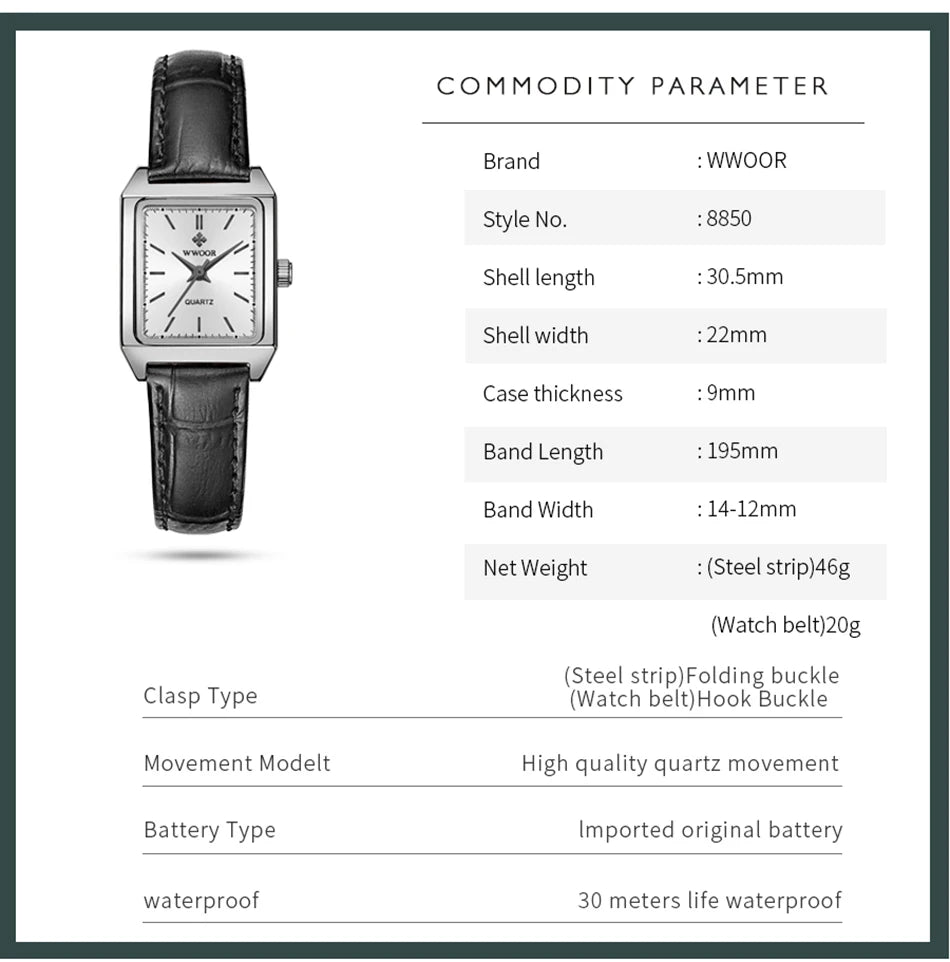 Montre Femme 2024 WWOOR Luxury Brand Womens Watches Fashion Rectangle Small Watch Woman Quartz Dress Ladies Bracelet Wrist Watch