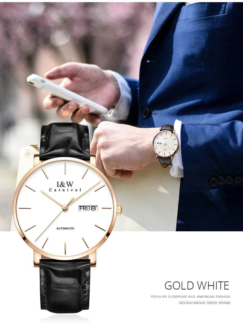 Montre Homme Switzerland I&W Luxury Gold Automatic Watch 24 Jewels NH36 Watch Men Calendar Sapphire Mechanical Watches Mens 2020
