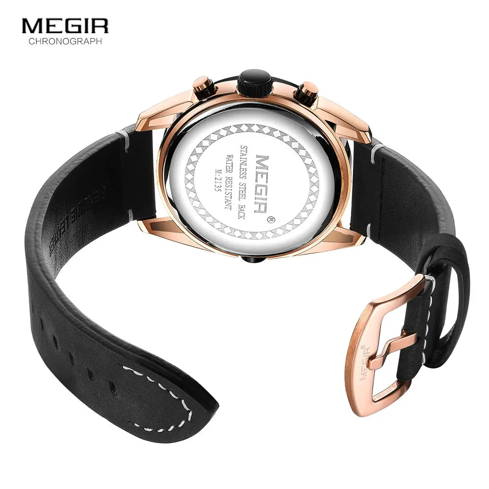 MEGIR Watch for Men Leather Strap Chronograph Quartz Watches Waterproof Luminous Wrist Watch Man Relogios Masculino Reloj Montre