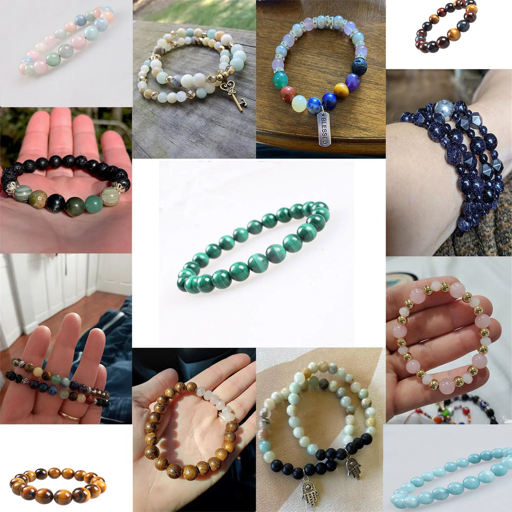 Man Women Natural Stone Black Hematite Bracelets Elastic Rope Bangles & Bracelets Handmade Jewelry Yoga Energy Bracelets