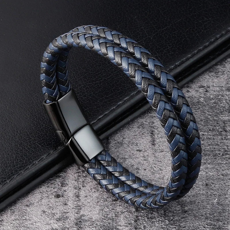 Trendy Genuine Leather Bracelets Men Stainless Steel Multilayer Braided Rope Bracelets for Male Female Bracelets Jewelry