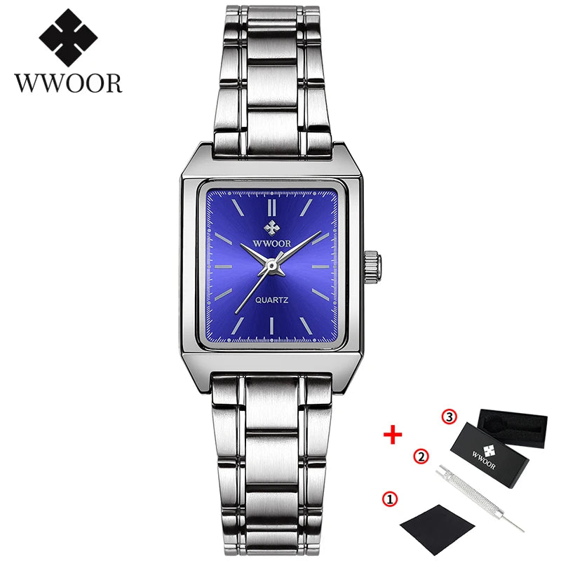 Montre Femme 2024 WWOOR Luxury Brand Womens Watches Fashion Rectangle Small Watch Woman Quartz Dress Ladies Bracelet Wrist Watch