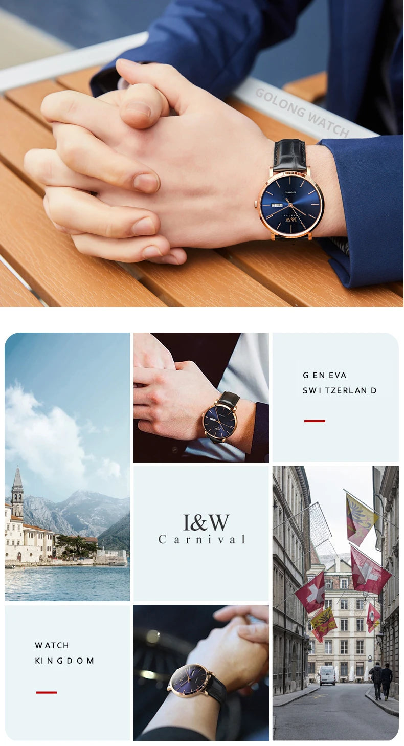 Montre Homme Switzerland I&W Luxury Gold Automatic Watch 24 Jewels NH36 Watch Men Calendar Sapphire Mechanical Watches Mens 2020