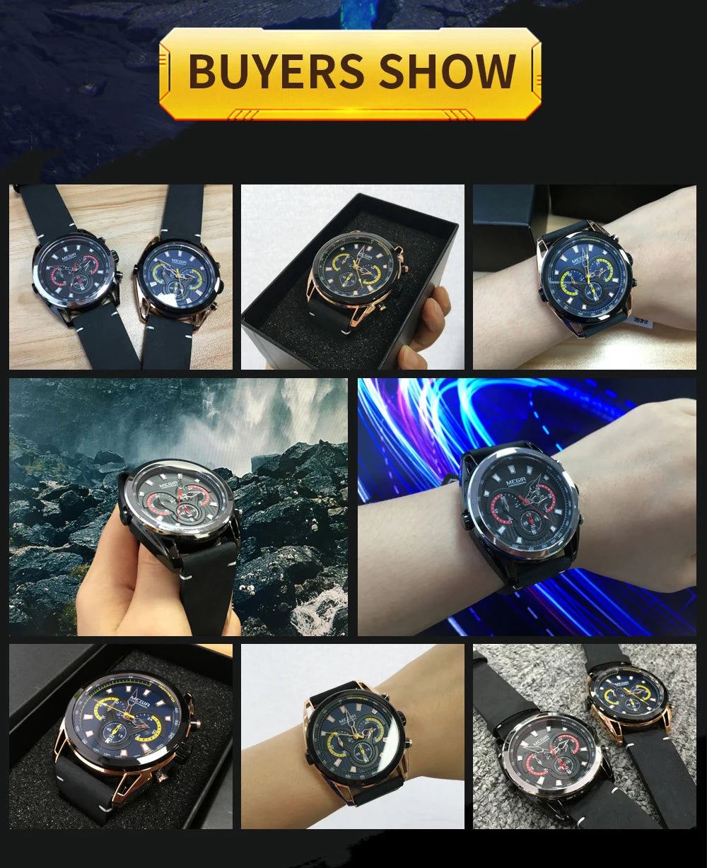 MEGIR Watch for Men Leather Strap Chronograph Quartz Watches Waterproof Luminous Wrist Watch Man Relogios Masculino Reloj Montre