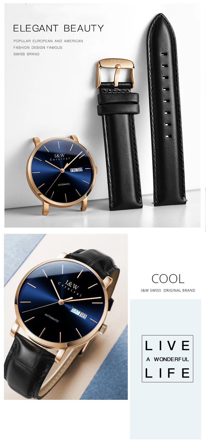 Montre Homme Switzerland I&W Luxury Gold Automatic Watch 24 Jewels NH36 Watch Men Calendar Sapphire Mechanical Watches Mens 2020