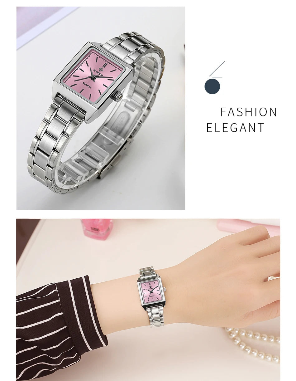 Montre Femme 2024 WWOOR Luxury Brand Womens Watches Fashion Rectangle Small Watch Woman Quartz Dress Ladies Bracelet Wrist Watch