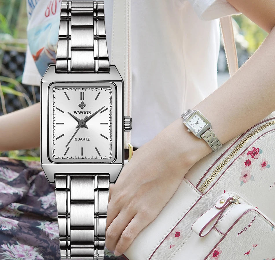 Montre Femme 2024 WWOOR Luxury Brand Womens Watches Fashion Rectangle Small Watch Woman Quartz Dress Ladies Bracelet Wrist Watch