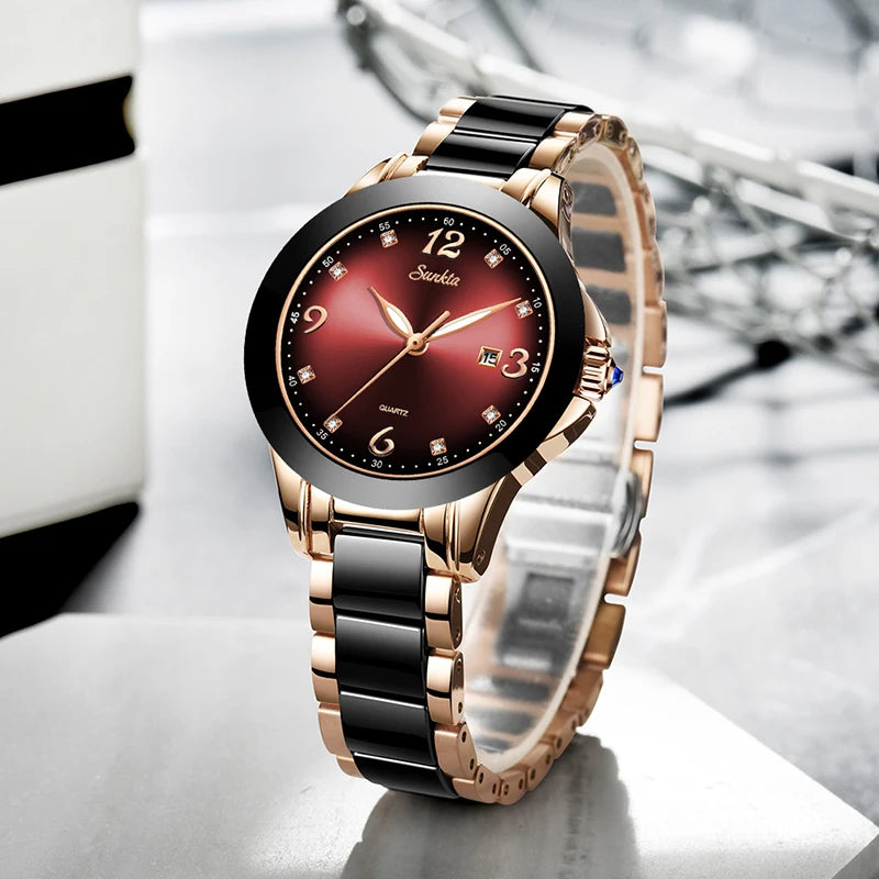 Montre Relogio LIGE Brand SUNKTA Fashion Watch Women Luxury Ceramic And Alloy Bracelet Analog Women Wrist watch Relogio Feminino