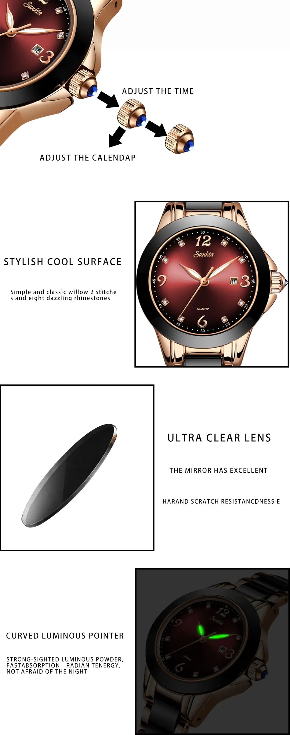 Montre Relogio LIGE Brand SUNKTA Fashion Watch Women Luxury Ceramic And Alloy Bracelet Analog Women Wrist watch Relogio Feminino