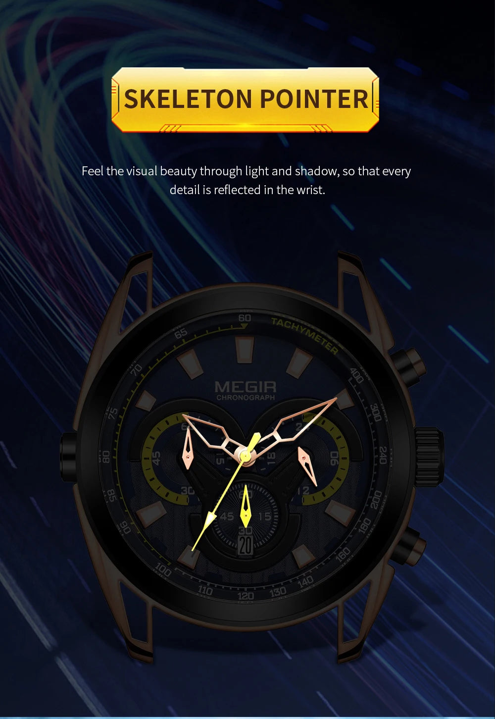MEGIR Watch for Men Leather Strap Chronograph Quartz Watches Waterproof Luminous Wrist Watch Man Relogios Masculino Reloj Montre