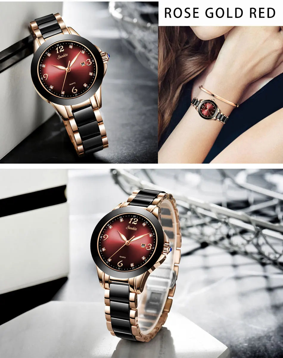 Montre Relogio LIGE Brand SUNKTA Fashion Watch Women Luxury Ceramic And Alloy Bracelet Analog Women Wrist watch Relogio Feminino