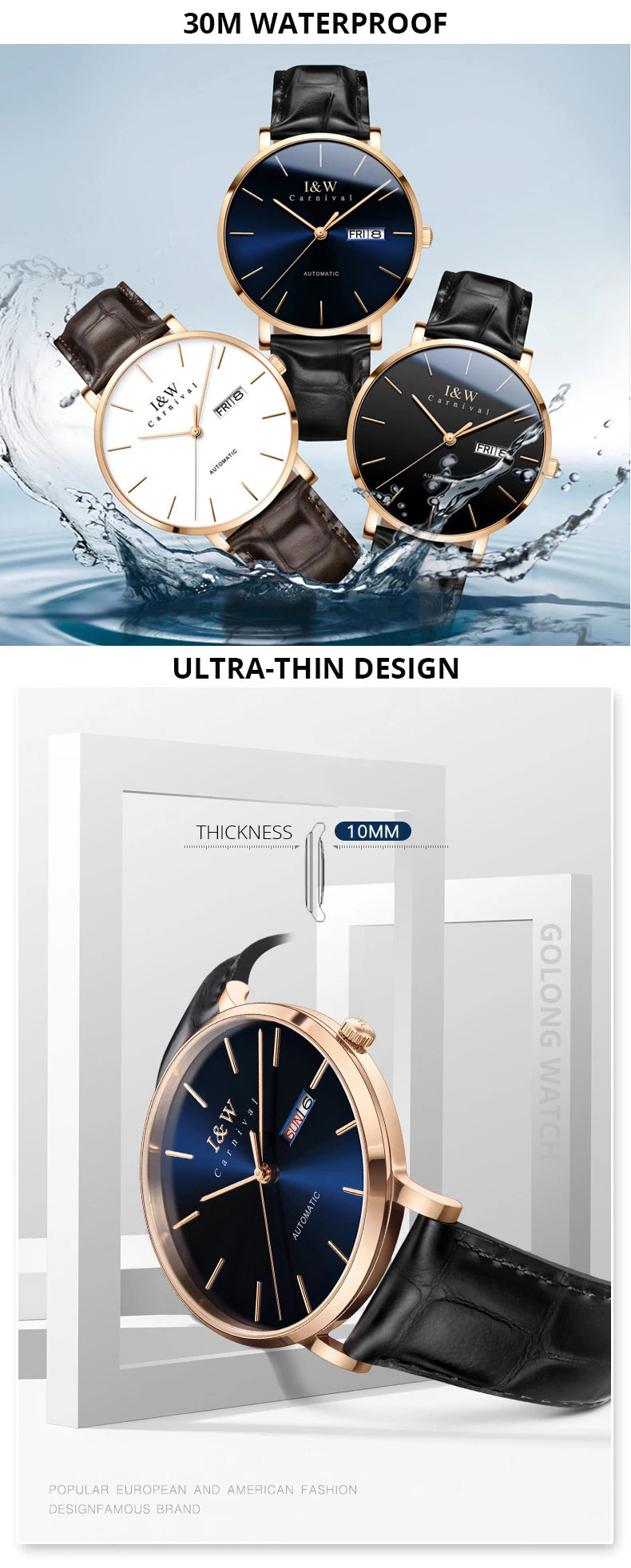 Montre Homme Switzerland I&W Luxury Gold Automatic Watch 24 Jewels NH36 Watch Men Calendar Sapphire Mechanical Watches Mens 2020