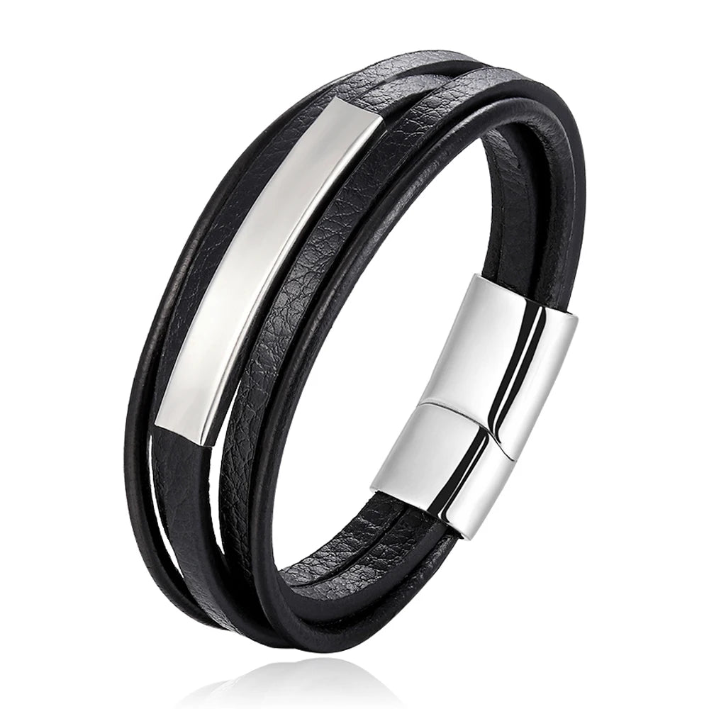 Trendy Genuine Leather Bracelets Men Stainless Steel Multilayer Braided Rope Bracelets for Male Female Bracelets Jewelry