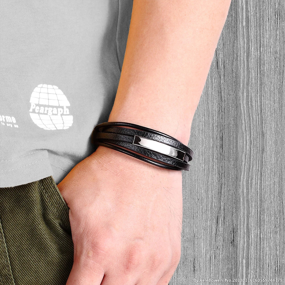 Trendy Genuine Leather Bracelets Men Stainless Steel Multilayer Braided Rope Bracelets for Male Female Bracelets Jewelry
