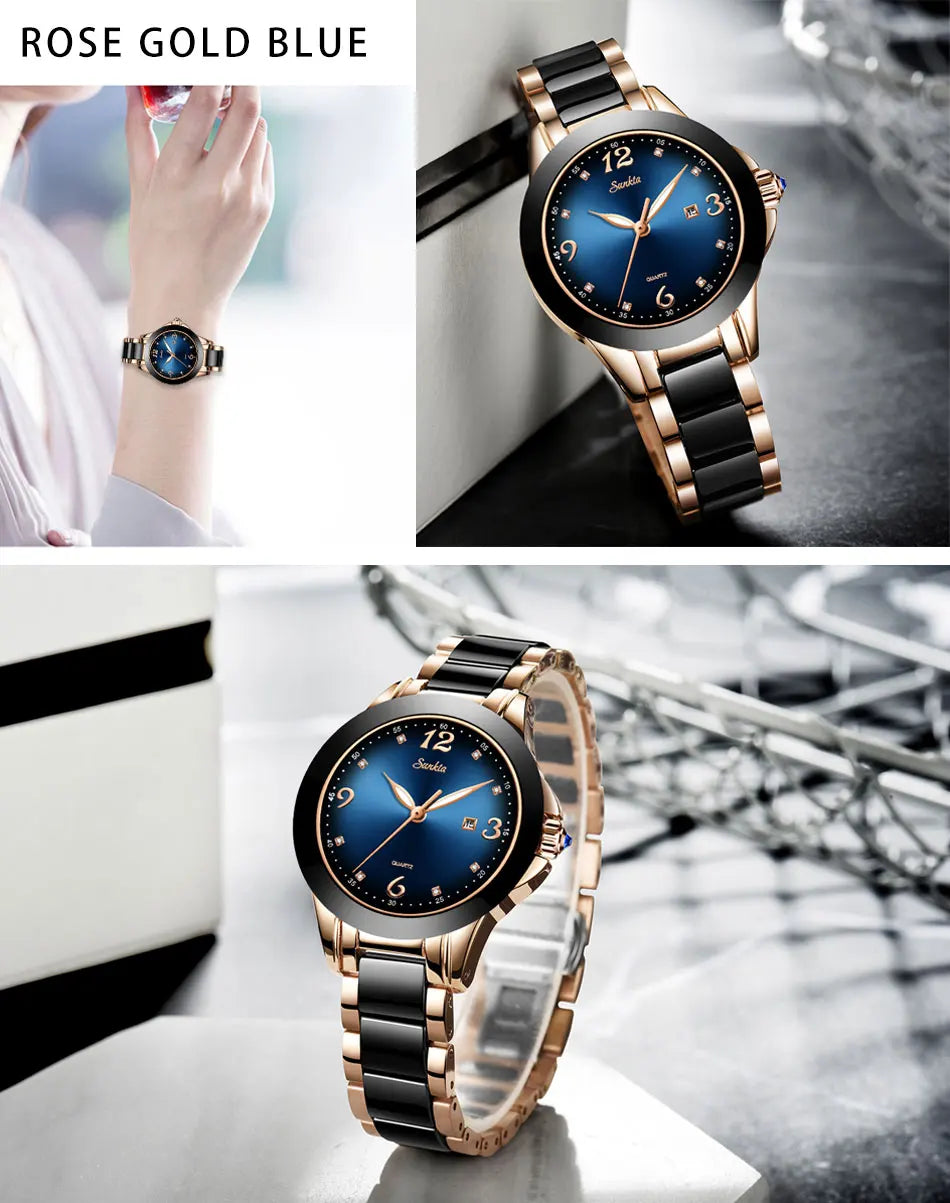 Montre Relogio LIGE Brand SUNKTA Fashion Watch Women Luxury Ceramic And Alloy Bracelet Analog Women Wrist watch Relogio Feminino
