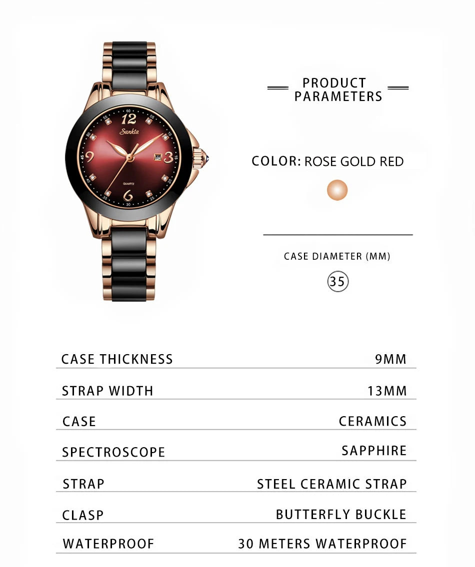Montre Relogio LIGE Brand SUNKTA Fashion Watch Women Luxury Ceramic And Alloy Bracelet Analog Women Wrist watch Relogio Feminino