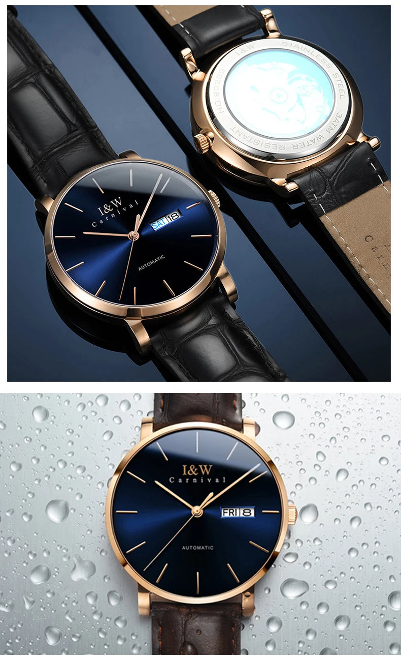 Montre Homme Switzerland I&W Luxury Gold Automatic Watch 24 Jewels NH36 Watch Men Calendar Sapphire Mechanical Watches Mens 2020
