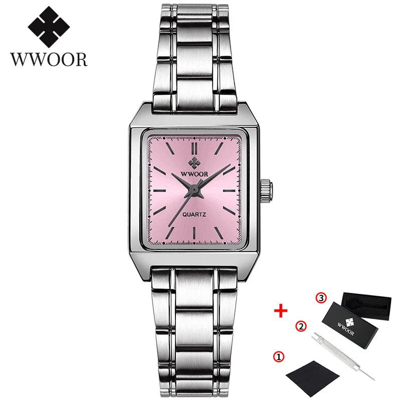 Montre Femme 2024 WWOOR Luxury Brand Womens Watches Fashion Rectangle Small Watch Woman Quartz Dress Ladies Bracelet Wrist Watch