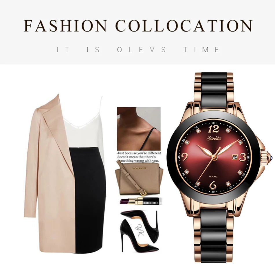 Montre Relogio LIGE Brand SUNKTA Fashion Watch Women Luxury Ceramic And Alloy Bracelet Analog Women Wrist watch Relogio Feminino