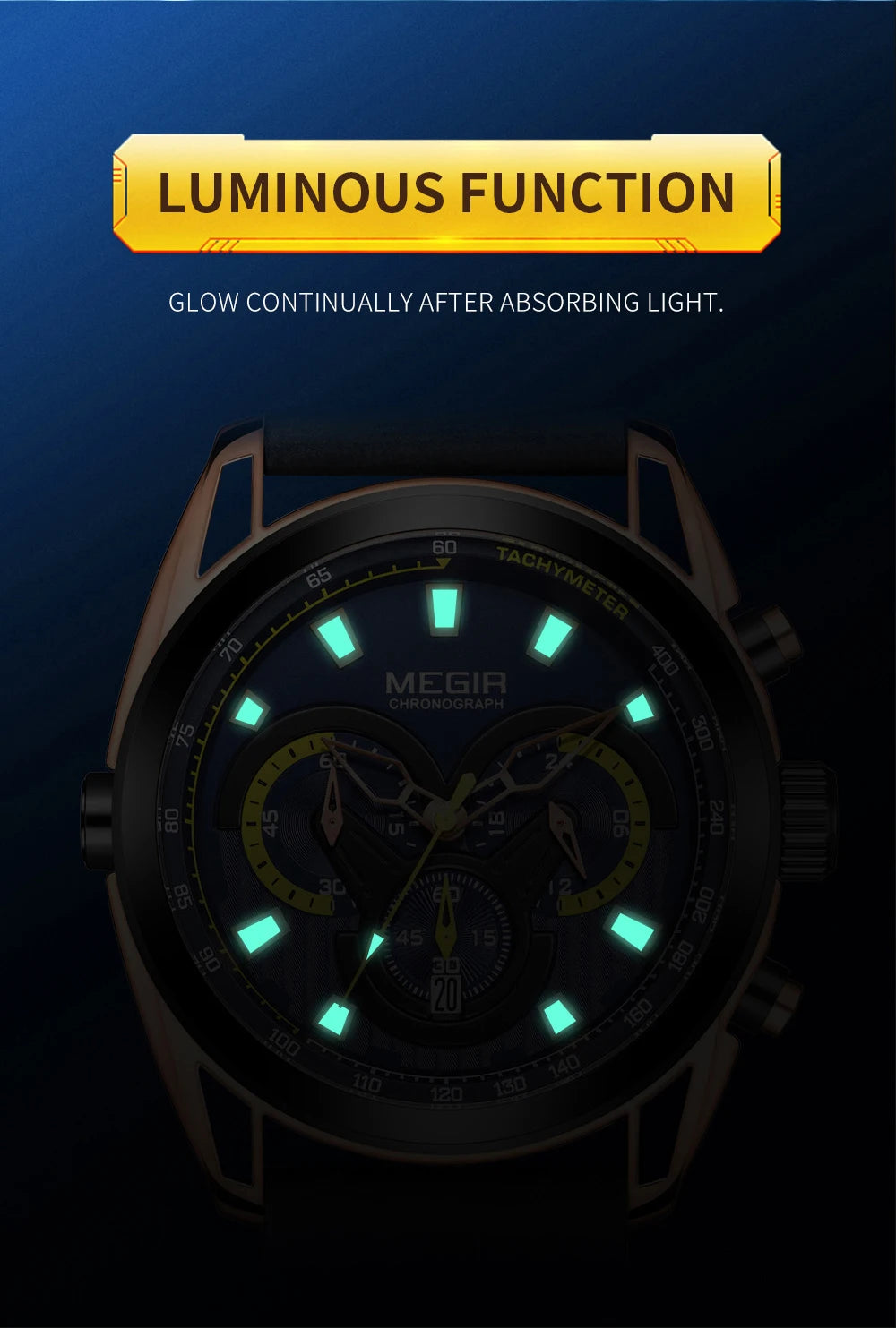 MEGIR Watch for Men Leather Strap Chronograph Quartz Watches Waterproof Luminous Wrist Watch Man Relogios Masculino Reloj Montre
