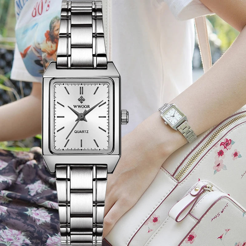 Montre Femme 2024 WWOOR Luxury Brand Womens Watches Fashion Rectangle Small Watch Woman Quartz Dress Ladies Bracelet Wrist Watch