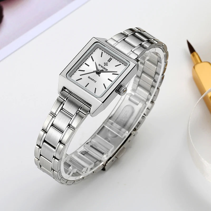 Montre Femme 2024 WWOOR Luxury Brand Womens Watches Fashion Rectangle Small Watch Woman Quartz Dress Ladies Bracelet Wrist Watch