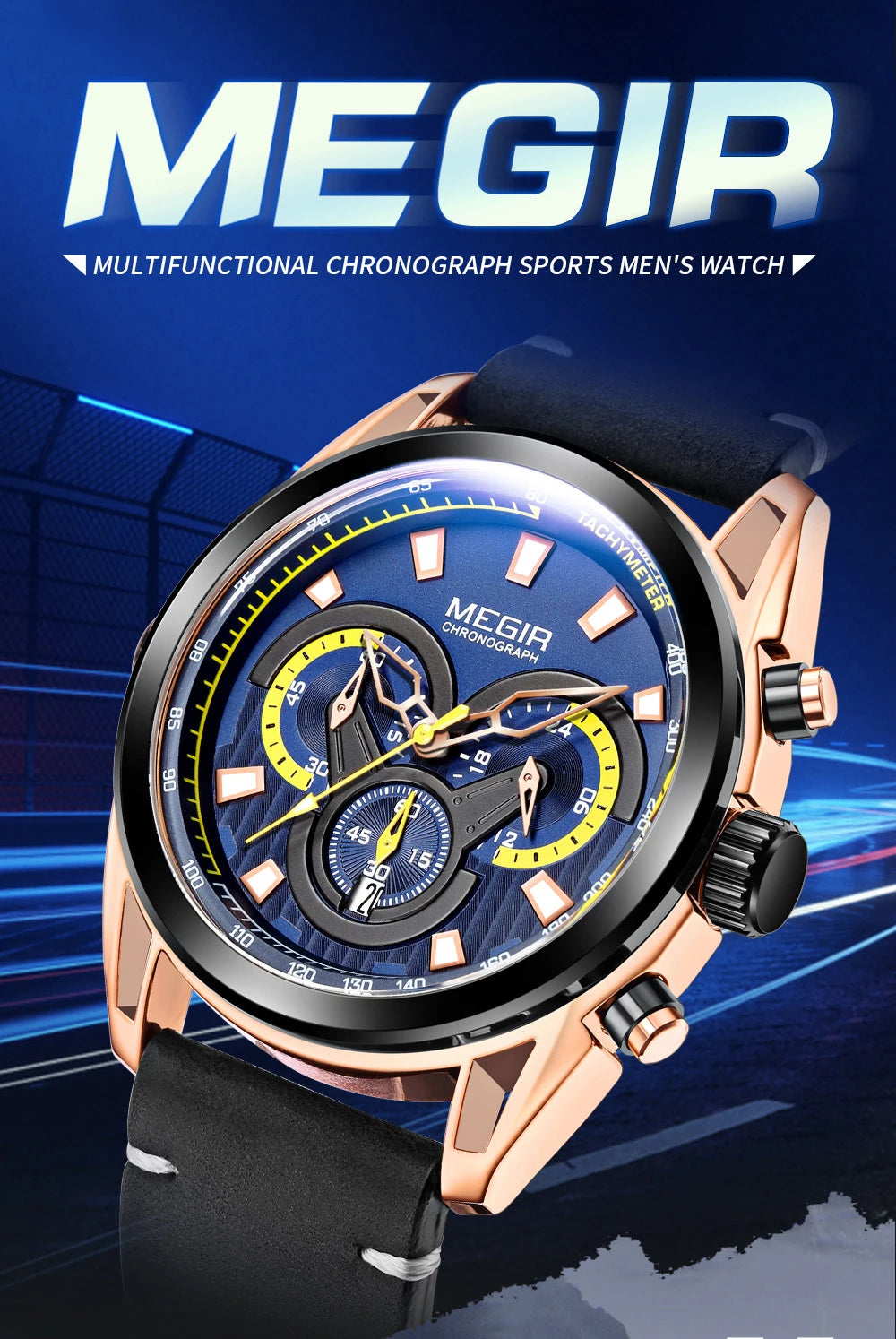 MEGIR Watch for Men Leather Strap Chronograph Quartz Watches Waterproof Luminous Wrist Watch Man Relogios Masculino Reloj Montre