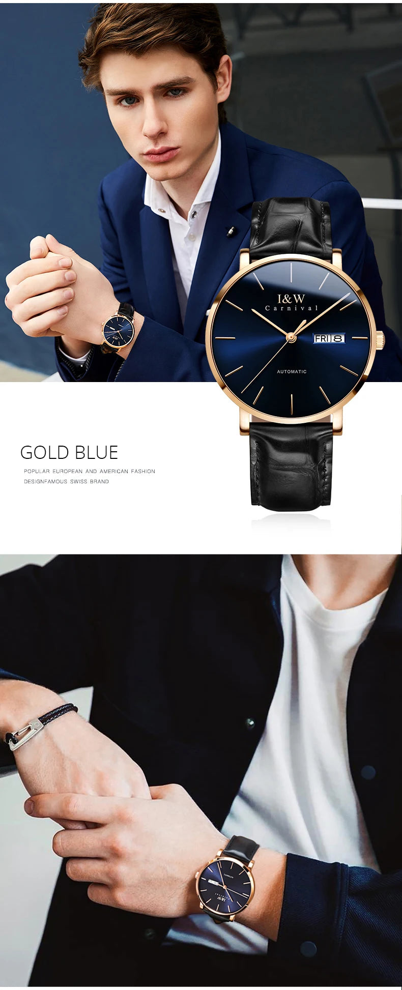 Montre Homme Switzerland I&W Luxury Gold Automatic Watch 24 Jewels NH36 Watch Men Calendar Sapphire Mechanical Watches Mens 2020