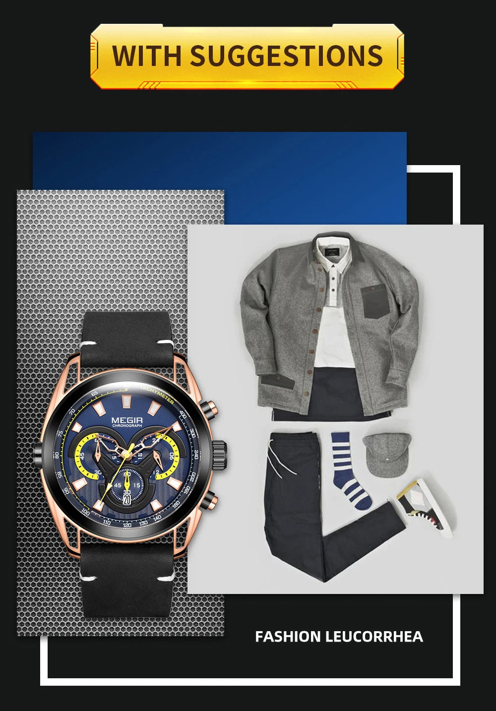 MEGIR Watch for Men Leather Strap Chronograph Quartz Watches Waterproof Luminous Wrist Watch Man Relogios Masculino Reloj Montre