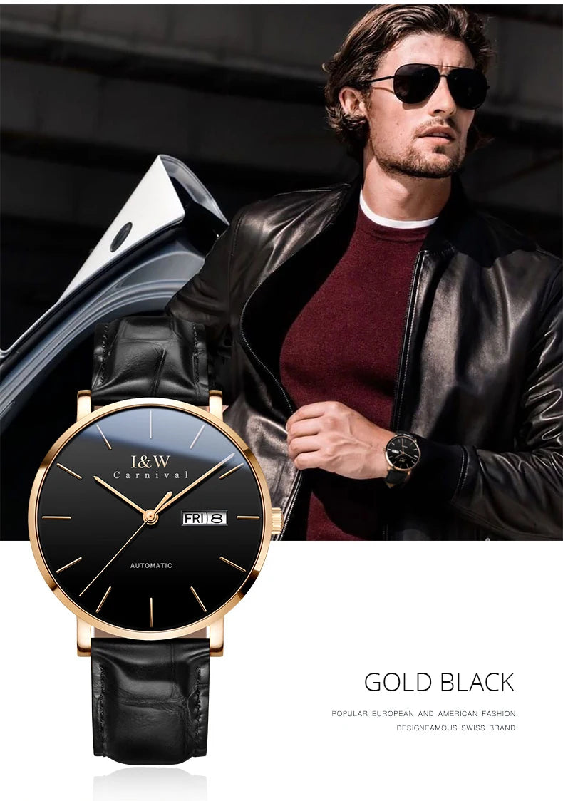 Montre Homme Switzerland I&W Luxury Gold Automatic Watch 24 Jewels NH36 Watch Men Calendar Sapphire Mechanical Watches Mens 2020