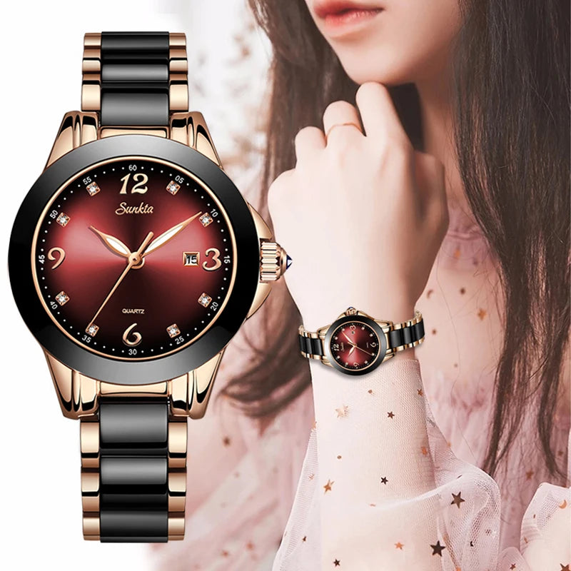 Montre Relogio LIGE Brand SUNKTA Fashion Watch Women Luxury Ceramic And Alloy Bracelet Analog Women Wrist watch Relogio Feminino
