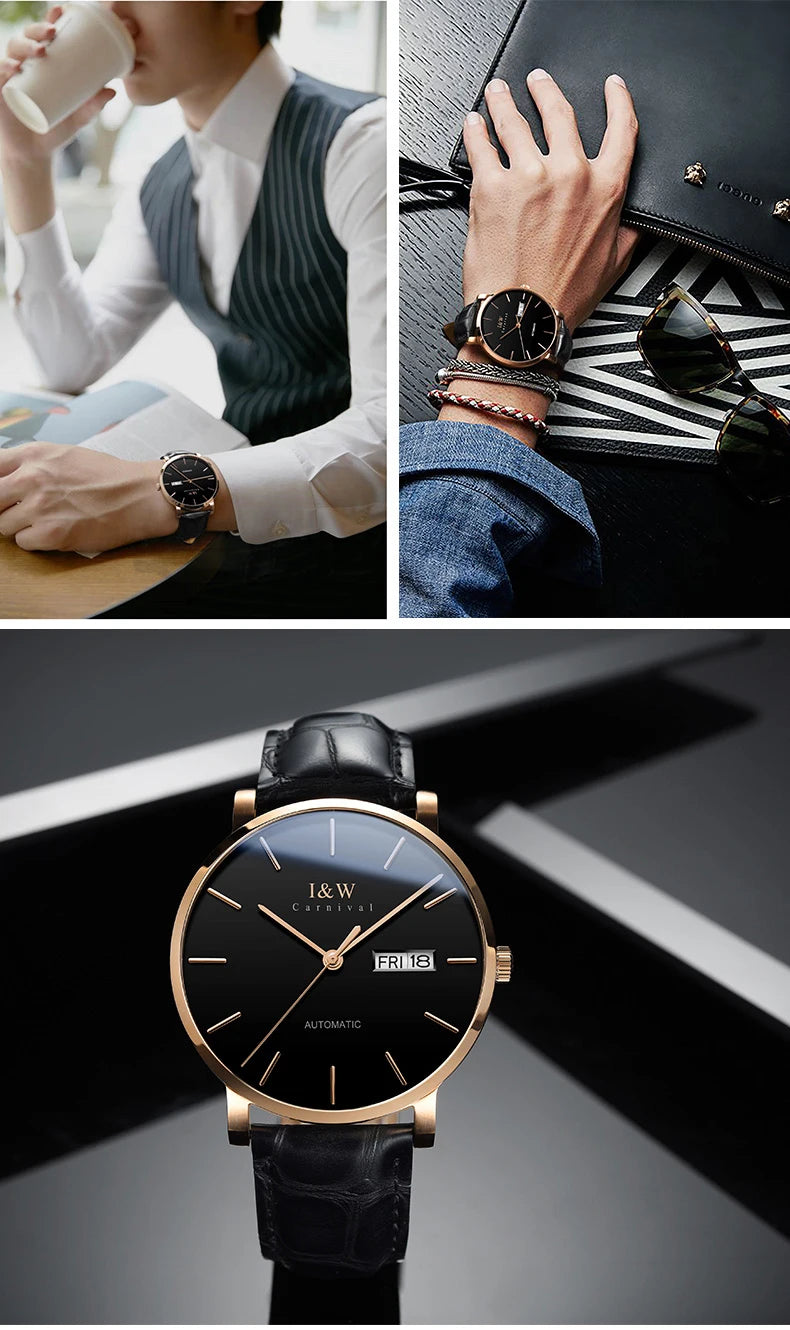 Montre Homme Switzerland I&W Luxury Gold Automatic Watch 24 Jewels NH36 Watch Men Calendar Sapphire Mechanical Watches Mens 2020